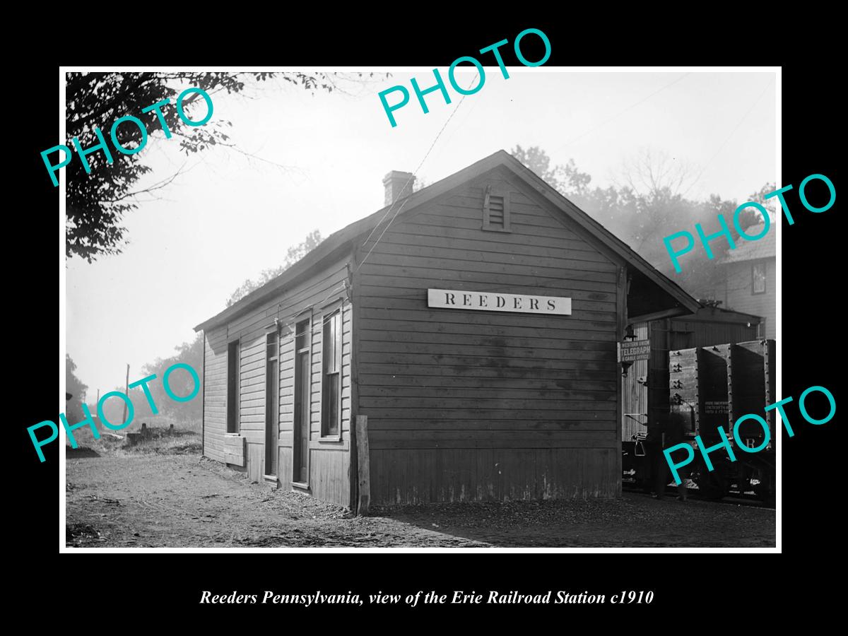 OLD LARGE HISTORIC PHOTO OF REEDERS PENNSYLVANIA, ERIE RAILROAD STATION c1910