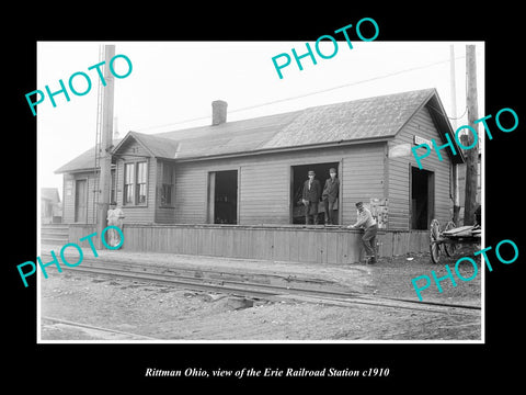 OLD LARGE HISTORIC PHOTO OF RITTMAN OHIO, THE ERIE RAILROAD STATION c1910 1