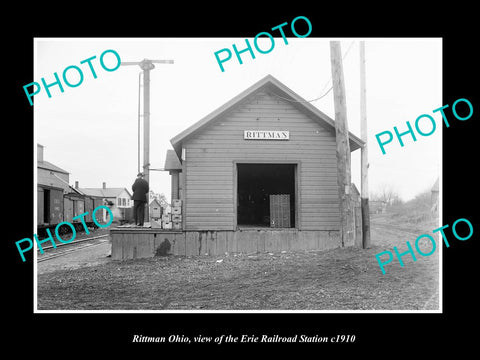 OLD LARGE HISTORIC PHOTO OF RITTMAN OHIO, THE ERIE RAILROAD STATION c1910 2