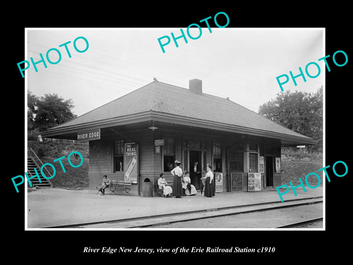 OLD LARGE HISTORIC PHOTO OF RIVER EDGE NEW JERSEY, ERIE RAILROAD STATION c1910 2