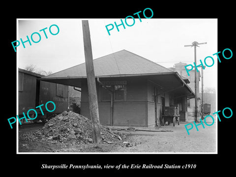 OLD LARGE HISTORIC PHOTO OF SHARPSVILLE PENNSYLVANIA, ERIE RAILROAD STATION 1910