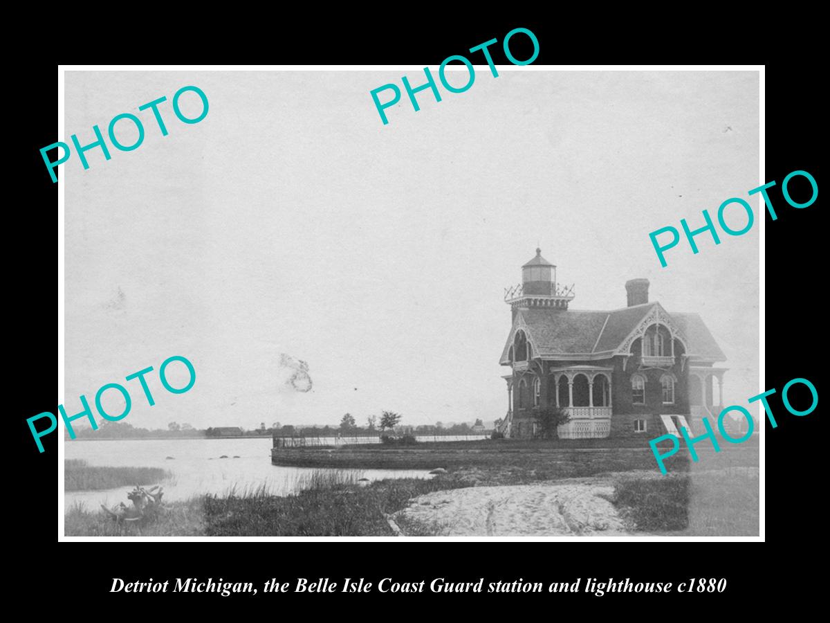 OLD HISTORIC PHOTO OF DETRIOT MICHIGAN, BELLE ISLE LIGHTHOUSE COAST GUARD c1880