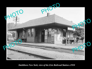 OLD LARGE HISTORIC PHOTO OF SMITHBORO NEW YORK, ERIE RAILROAD STATION c1910