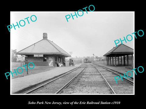 OLD LARGE HISTORIC PHOTO OF SOHO PARK NEW JERSEY, ERIE RAILROAD STATION c1910