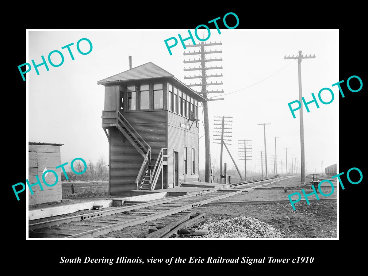 OLD LARGE HISTORIC PHOTO OF SOUTH DEERING ILLINOIS, ERIE RAILROAD TOWER c1910 1