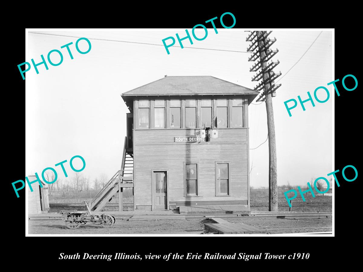 OLD LARGE HISTORIC PHOTO OF SOUTH DEERING ILLINOIS, ERIE RAILROAD TOWER c1910 2