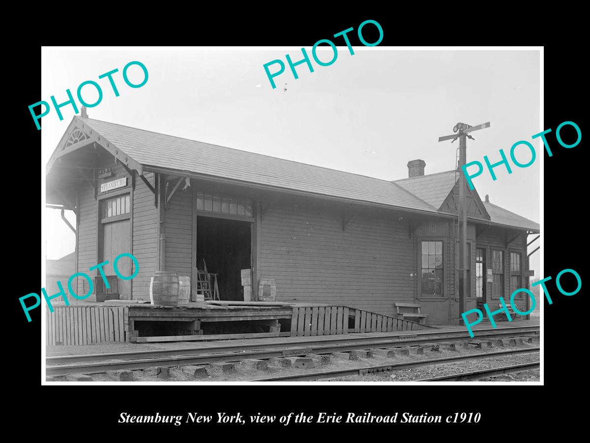 OLD LARGE HISTORIC PHOTO OF STEAMBURG NEW YORK, ERIE RAILROAD STATION c1910