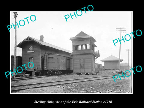 OLD LARGE HISTORIC PHOTO OF STERLING OHIO, ERIE RAILROAD STATION c1910