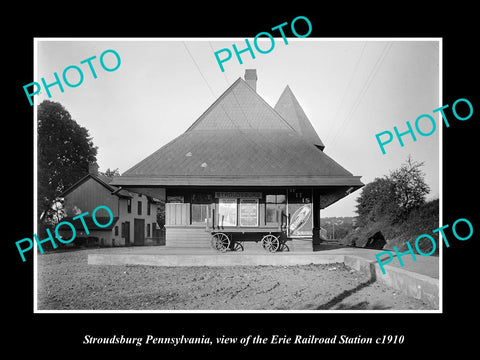 OLD LARGE HISTORIC PHOTO OF STROUDSBURG PENNSYLVANIA, ERIE RAILROAD STATION 1910