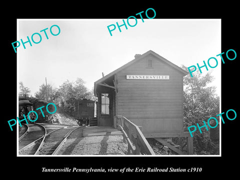 OLD HISTORIC PHOTO OF TANNERSVILLE PENNSYLVANIA, ERIE RAILROAD STATION c1910