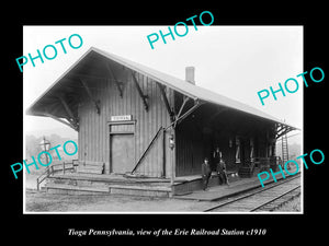 OLD LARGE HISTORIC PHOTO OF TIOGA PENNSYLVANIA, ERIE RAILROAD STATION c1910