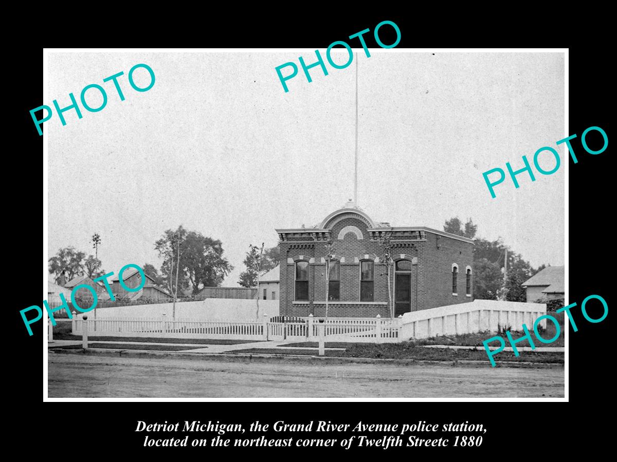 OLD LARGE HISTORIC PHOTO OF DETROIT MICHIGAN, GRAND RIVER POLICE STATION c1880