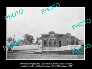 OLD LARGE HISTORIC PHOTO OF DETROIT MICHIGAN, GRAND RIVER POLICE STATION c1880