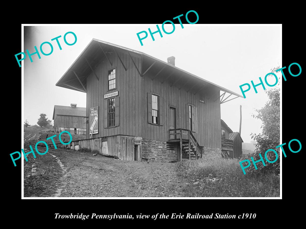 OLD LARGE HISTORIC PHOTO OF TROWBRIDGE PENNSYLVANIA, ERIE RAILROAD STATION c1910