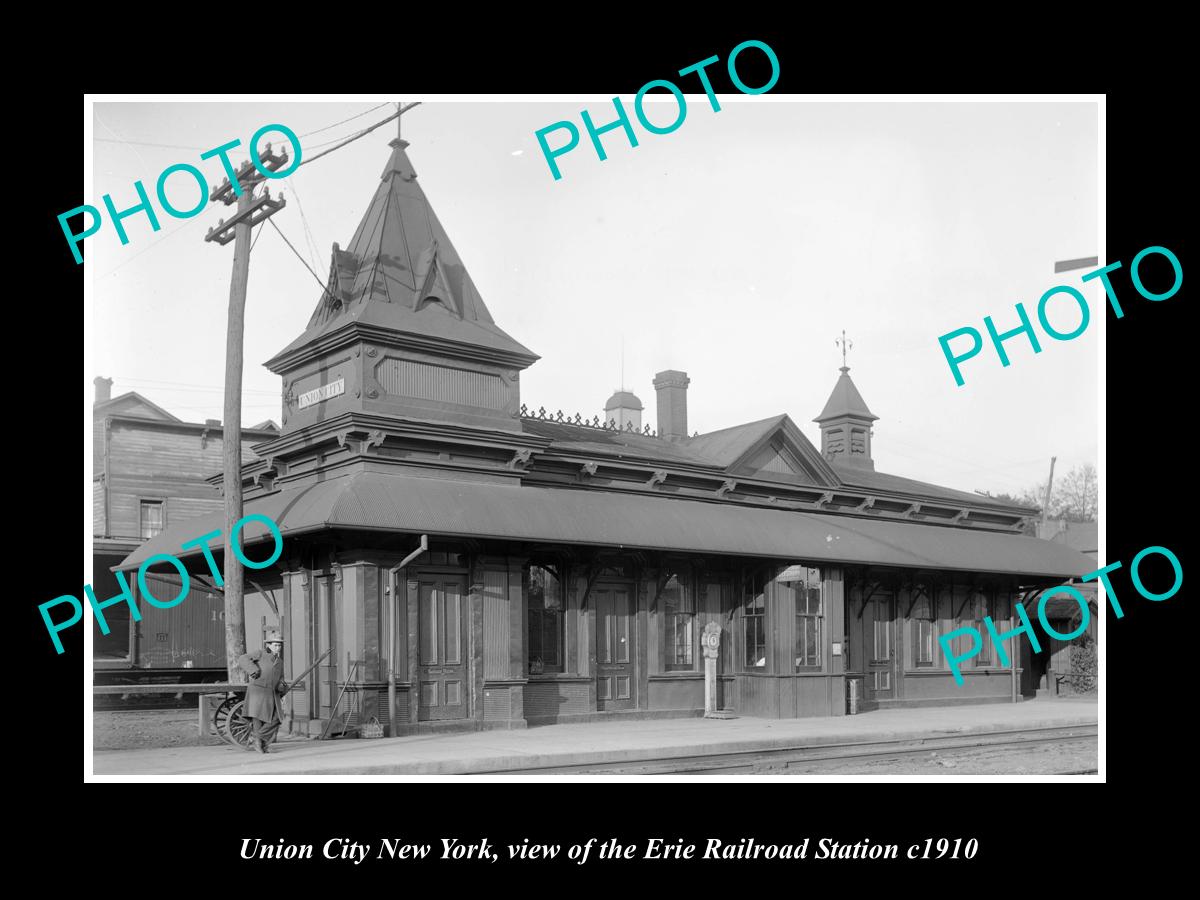 OLD LARGE HISTORIC PHOTO OF UNION CITY NEW YORK, ERIE RAILROAD STATION c1910 1