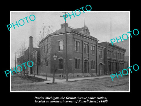 OLD LARGE HISTORIC PHOTO OF DETROIT MICHIGAN, GRATIOT Ave POLICE STATION c1880