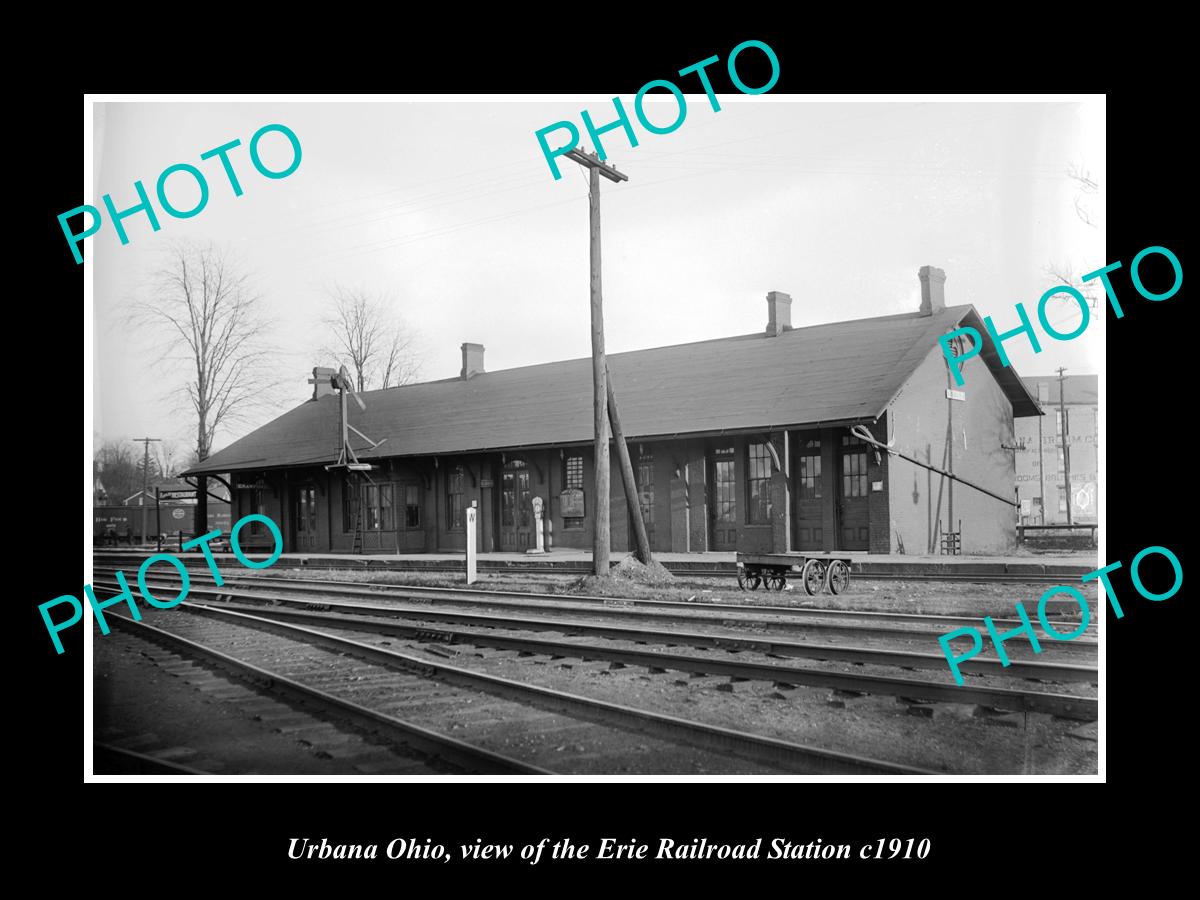 OLD LARGE HISTORIC PHOTO OF URBANA OHIO, THE ERIE RAILROAD STATION c1910 1