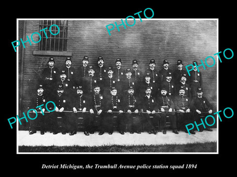 OLD LARGE HISTORIC PHOTO OF DETROIT MICHIGAN, TRUMBELL Ave POLICE SQUAD c1894