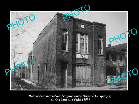 OLD LARGE HISTORIC PHOTO OF DETROIT MICHIGAN, FIRE DEPARTMENT No 4 STATION c1890