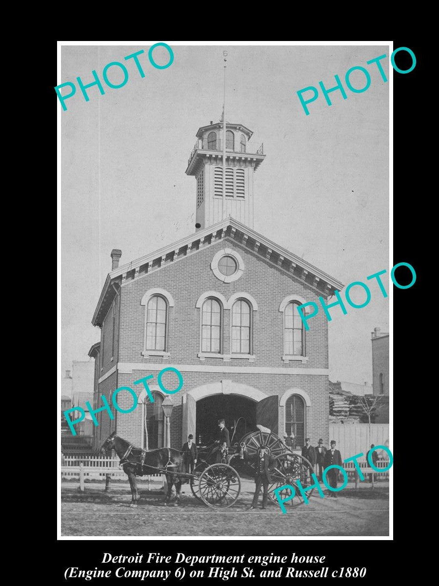 OLD LARGE HISTORIC PHOTO OF DETROIT MICHIGAN, FIRE DEPARTMENT No 6 STATION c1890