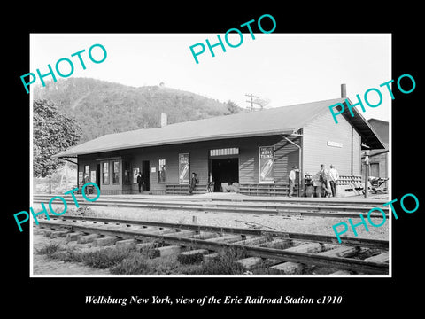 OLD LARGE HISTORIC PHOTO OF WELLSBURG NEW YORK, ERIE RAILROAD STATION c1910 1