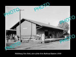 OLD LARGE HISTORIC PHOTO OF WELLSBURG NEW YORK, ERIE RAILROAD STATION c1910 2