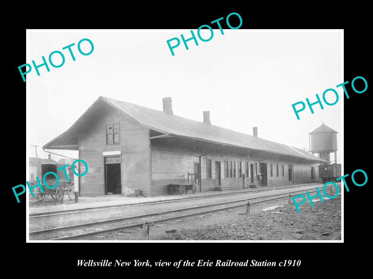 OLD LARGE HISTORIC PHOTO OF WELLSVILLE NEW YORK, ERIE RAILROAD STATION c1910 1