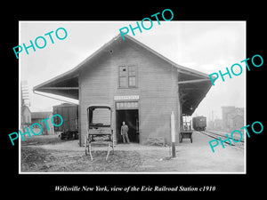 OLD LARGE HISTORIC PHOTO OF WELLSVILLE NEW YORK, ERIE RAILROAD STATION c1910 2