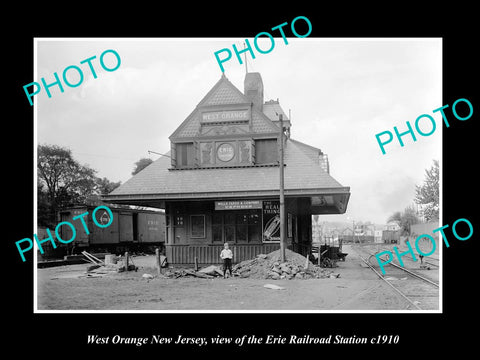 OLD LARGE HISTORIC PHOTO OF WEST ORANGE NEW JERSEY, ERIE RAILROAD STATION c1910