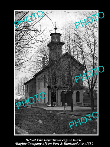 OLD LARGE HISTORIC PHOTO OF DETROIT MICHIGAN, FIRE DEPARTMENT No 7 STATION c1890