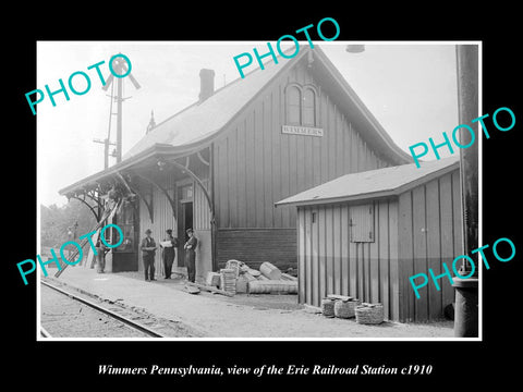 OLD LARGE HISTORIC PHOTO OF WIMMERS PENNSYLVANIA, ERIE RAILROAD STATION c1910