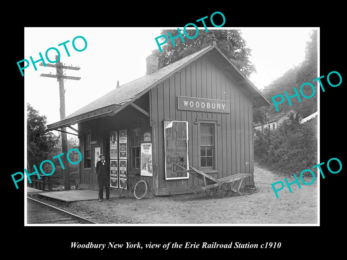 OLD LARGE HISTORIC PHOTO OF WOODBURY NEW YORK, ERIE RAILROAD STATION c1910