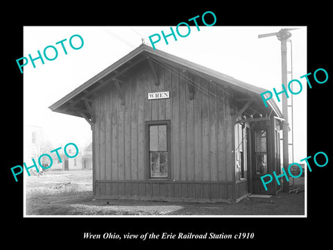 OLD LARGE HISTORIC PHOTO OF WREN OHIO, THE ERIE RAILROAD STATION c1910