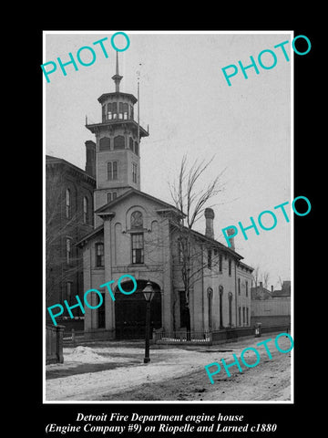 OLD LARGE HISTORIC PHOTO OF DETROIT MICHIGAN, FIRE DEPARTMENT No 9 STATION c1890