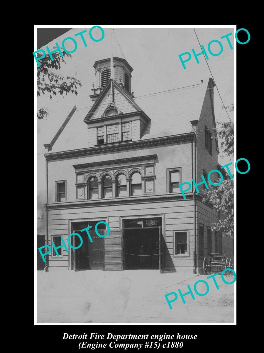 OLD LARGE HISTORIC PHOTO OF DETROIT MICHIGAN, FIRE DEPARTMENT No 15 STATION 1880