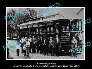 OLD LARGE HISTORIC PHOTO OF CHARLESTOWN INDIANA, L&NR&L RAILROAD TROLLEY c1920