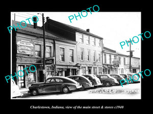 OLD LARGE HISTORIC PHOTO OF CHARLESTOWN INDIANA, THE MAIN STREET & STORES 1940 1