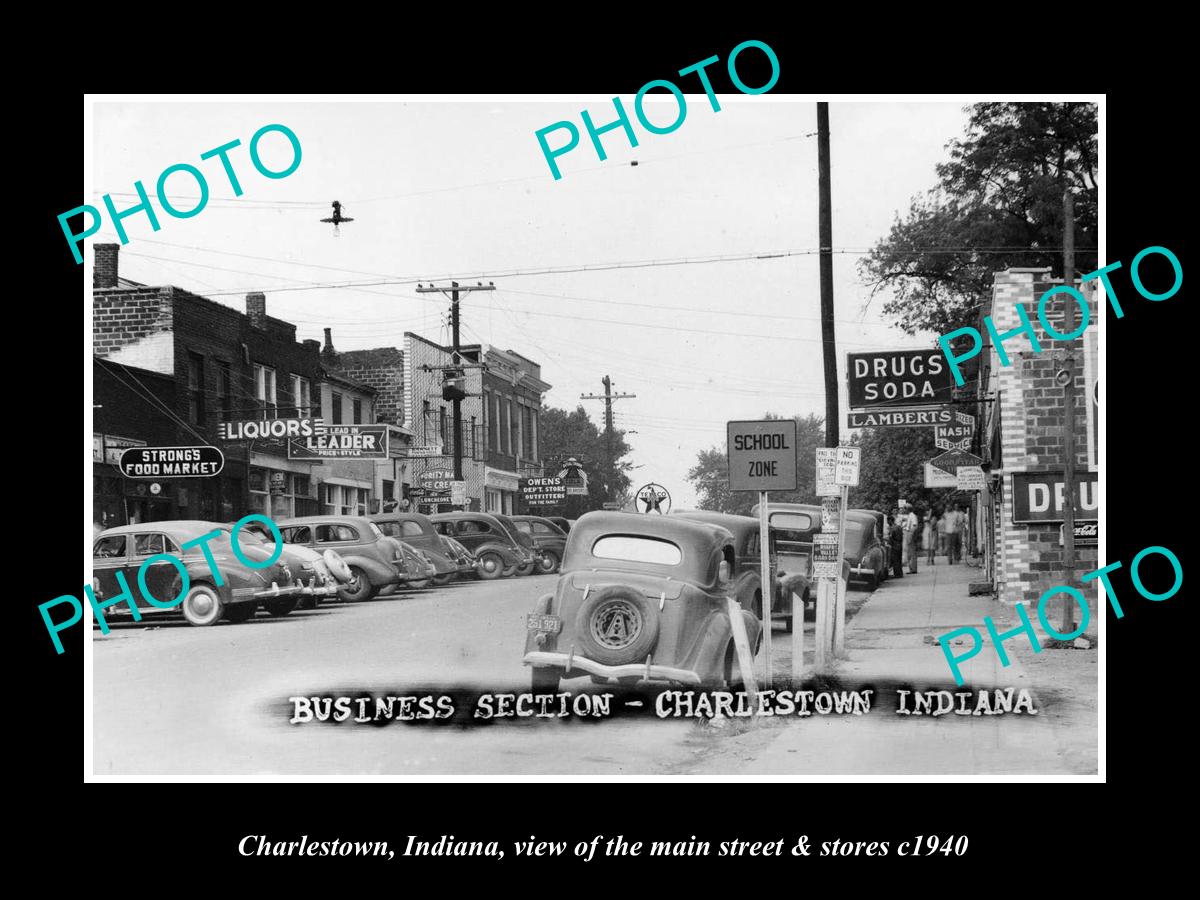 OLD LARGE HISTORIC PHOTO OF CHARLESTOWN INDIANA, THE MAIN STREET & STORES 1940 2