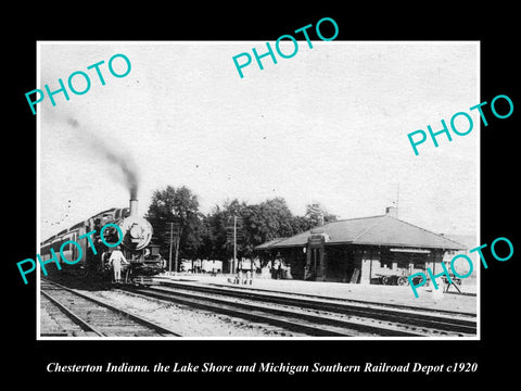 OLD LARGE HISTORIC PHOTO OF CHESTERTON INDIANA, THE LS&MS RAILROAD DEPOT c1920