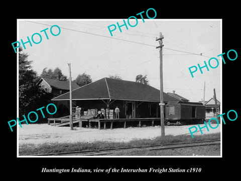 OLD LARGE HISTORIC PHOTO OF HUNTINGTON INDIANA, INTERURBAN RAILROAD DEPOT c1910