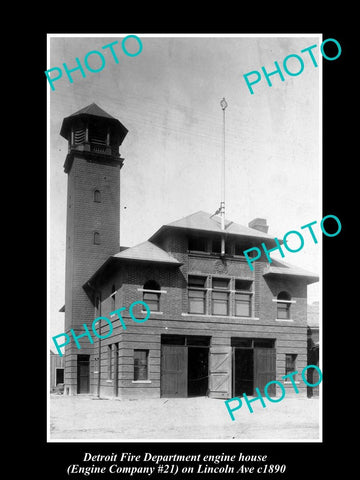 OLD LARGE HISTORIC PHOTO OF DETROIT MICHIGAN, FIRE DEPARTMENT No 21 STATION 1890