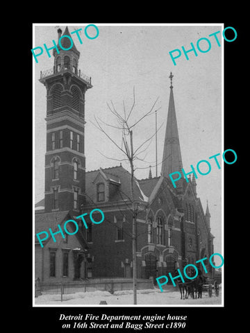 OLD HISTORIC PHOTO OF DETRIOT MICHIGAN, FIRE DEPARTMENT 16th St STATION c1890