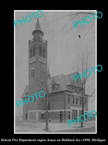 OLD HISTORIC PHOTO OF DETRIOT MICHIGAN, FIRE DEPARTMENT HUBBARD Ave STATION 1890