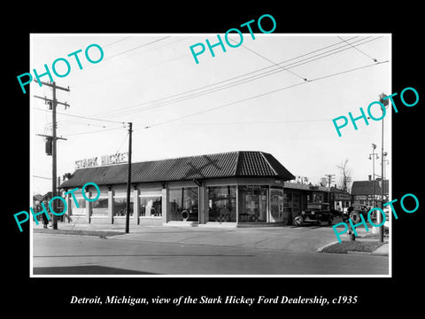 OLD LARGE HISTORIC PHOTO OF DETROIT MICHIGAN STARK HICKEY FORD DEALERSHIP 1935 1