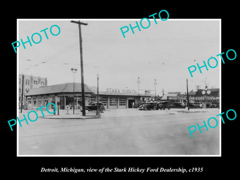 OLD LARGE HISTORIC PHOTO OF DETROIT MICHIGAN STARK HICKEY FORD DEALERSHIP 1935 2