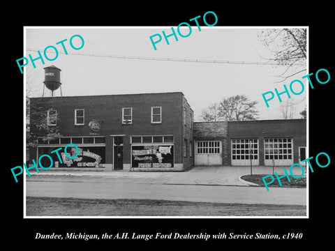 OLD LARGE HISTORIC PHOTO OF DUNDEE MICHIGAN, FORD MOTORS DEALERSHIP c1940