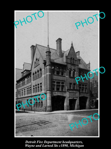 OLD HISTORIC PHOTO OF DETRIOT MICHIGAN, FIRE DEPARTMENT WAYNE St STATION c1890