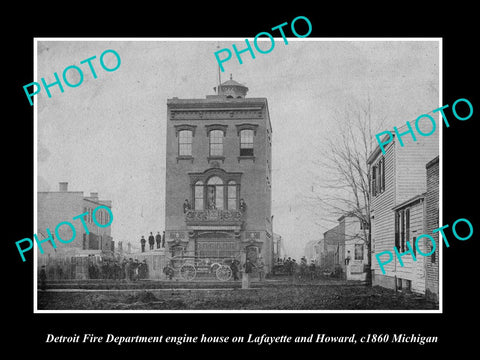 OLD HISTORIC PHOTO OF DETRIOT MICHIGAN, FIRE DEPARTMENT HOWARD St STATION c1860