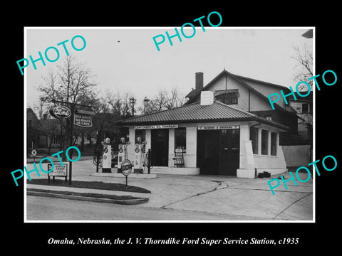 OLD LARGE HISTORIC PHOTO OF OMAHA NEBRASKA, FORD MOTORS GAS STATION c1935