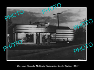 OLD LARGE HISTORIC PHOTO OF RAVENNA OHIO, THE GULF OIL GAS STATION c1935